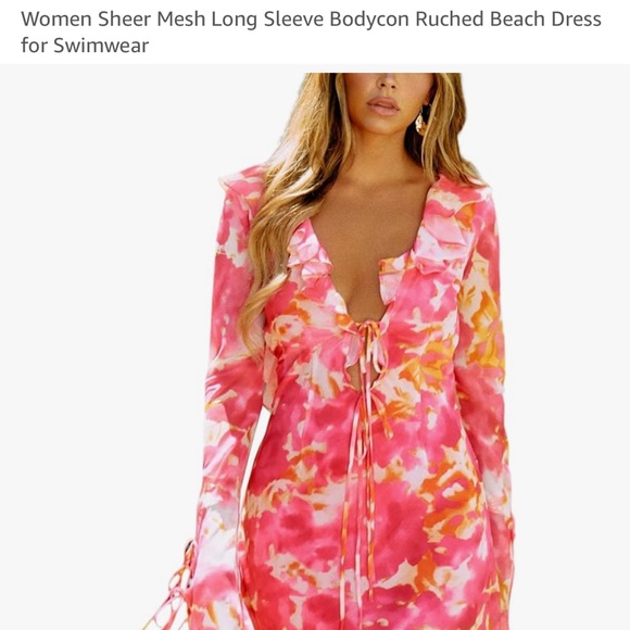 Floral Red Ruffle Coverup - Picture 4 of 4